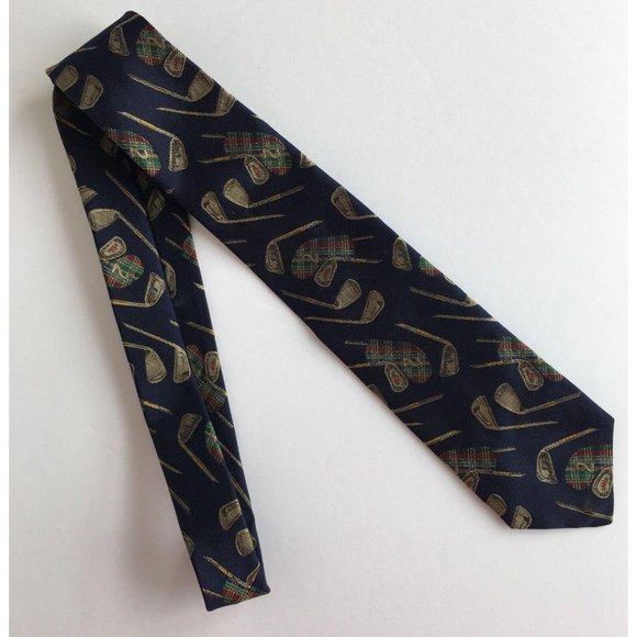 Brooks Brothers Makers Tie Golf Club 100% Silk Navy Blue Made USA Necktie Mesn - Picture 6 of 8